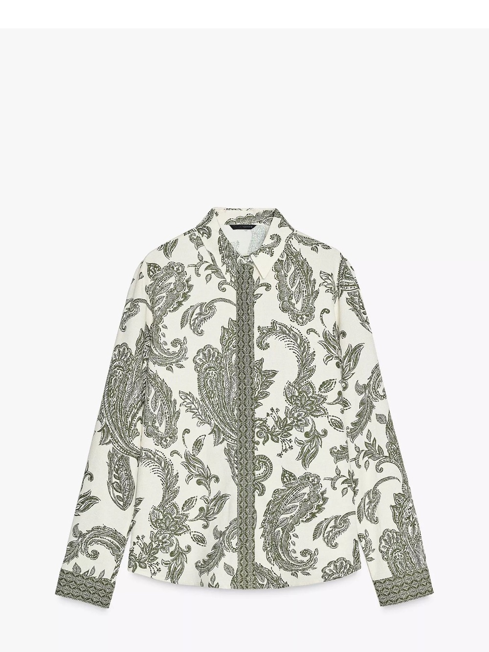 Zara NWT Printed Shirt Ecru Green